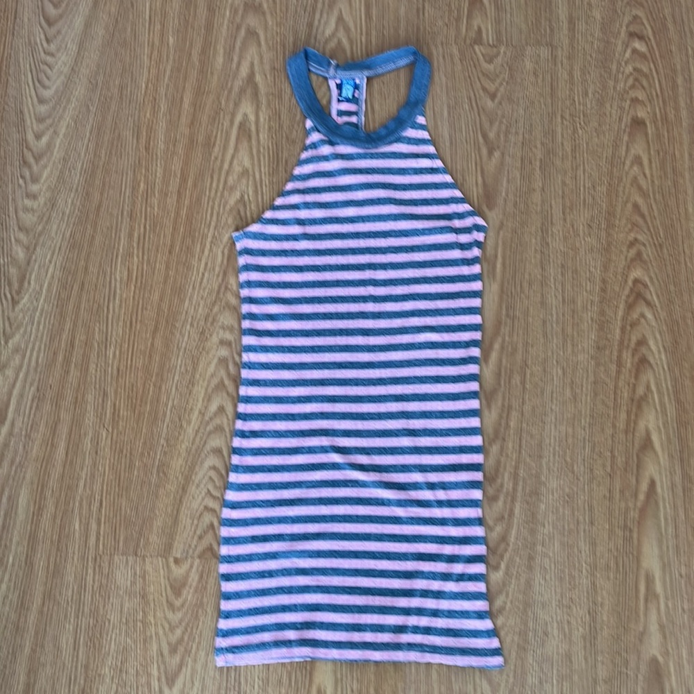 Free people tank top pink and gray stripes high neck size medium